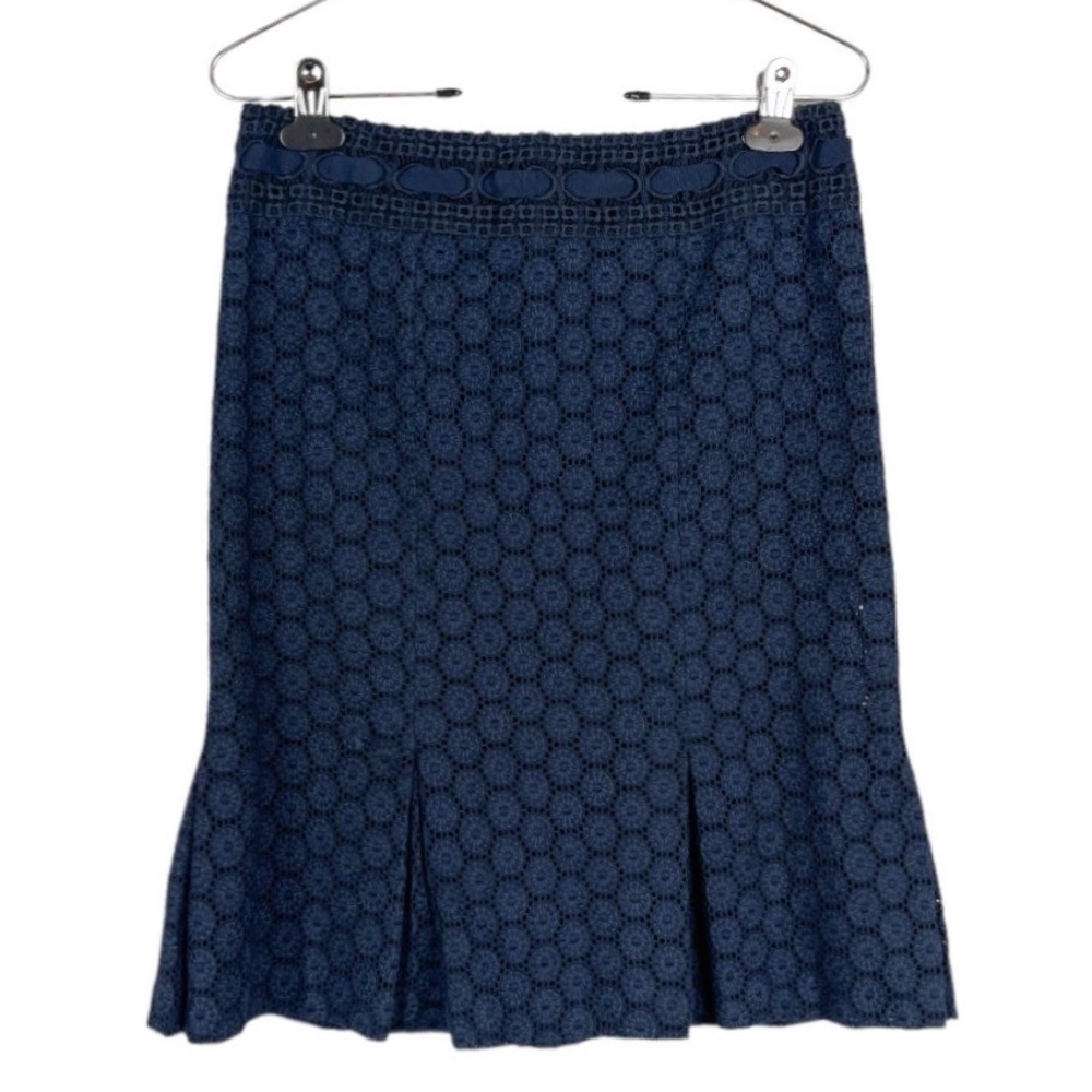 Nanette Lepore Blue Crochet Pleated Hem Skirt Size 4
